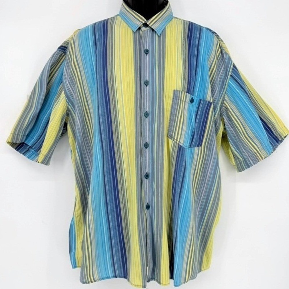 Missoni Mens Button Up Shirt Blue Yellow Striped Made In Italy 54 Vintage